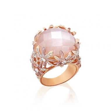 Кольцо с натуральным розовым кварцем "Подарок любви"(19)